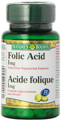 Nature's Bounty Folic Acid 1 mg tablets bottle for daily vegetarian nutrition.