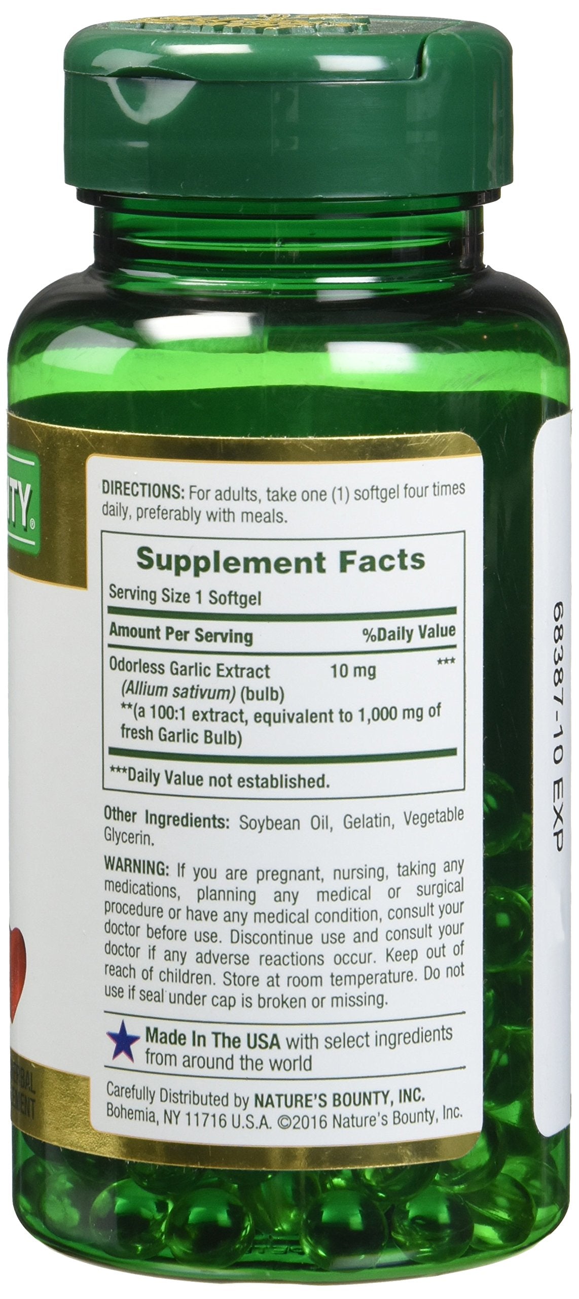 Nature's Bounty Garlic Extract softgels closeup for easy swallowing