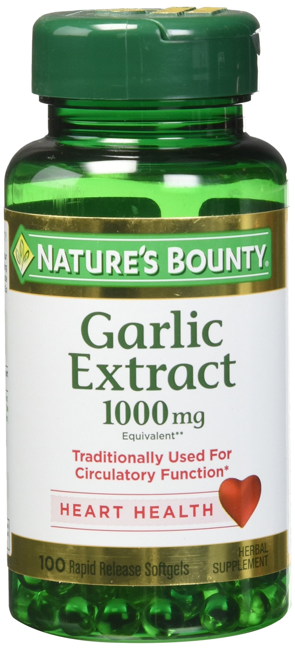 Nature's Bounty Garlic Extract 1000 mg softgels bottle with odorless daily support