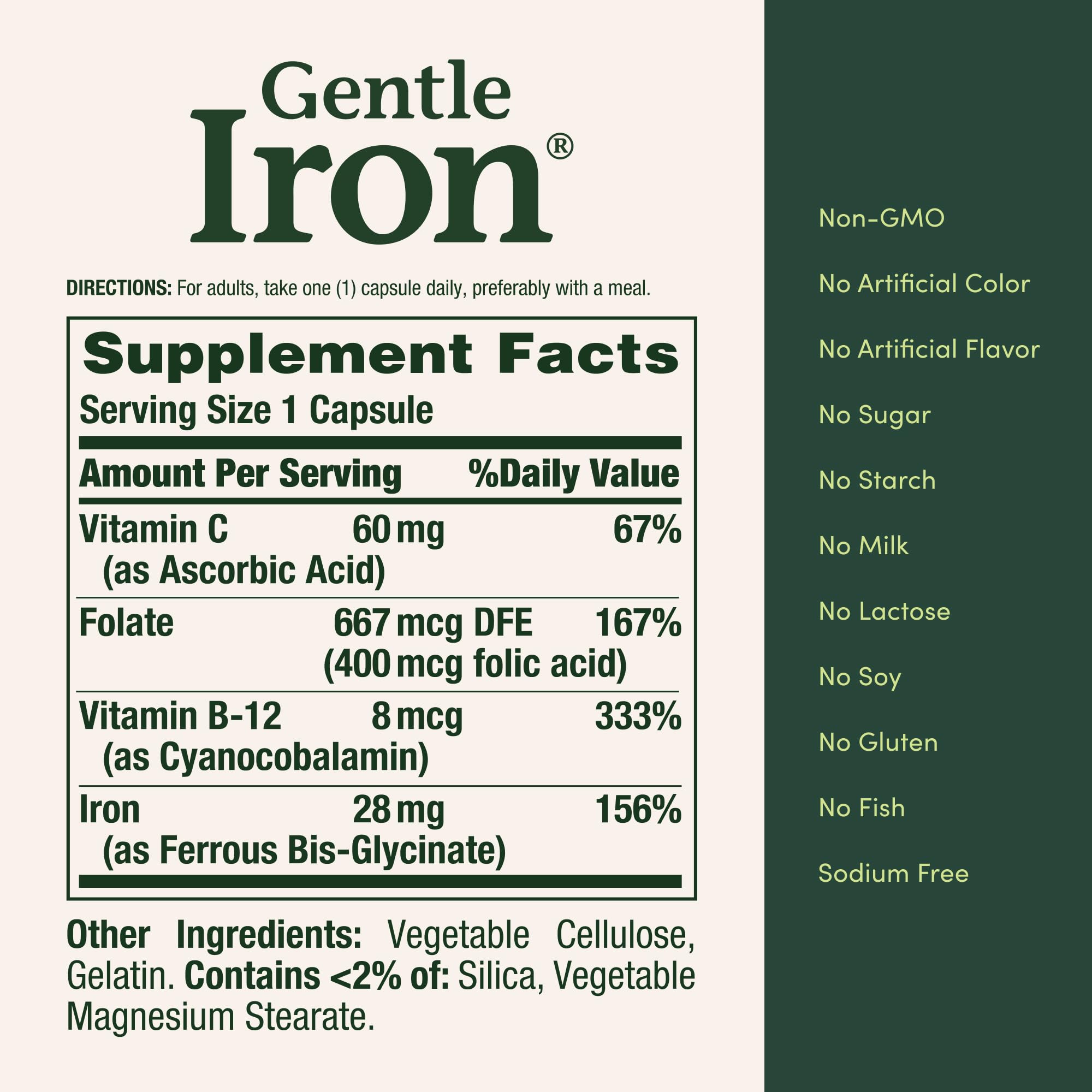 Product image of Nature's Bounty Gentle Iron three-pack on a display, showcasing pack quantity
