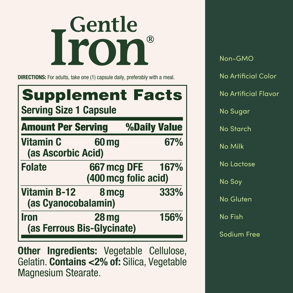 Product image of Nature's Bounty Gentle Iron three-pack on a display, showcasing pack quantity