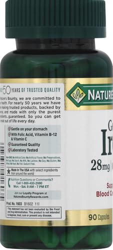 Close-up of Nature's Bounty Gentle Iron capsules for gentle digestion