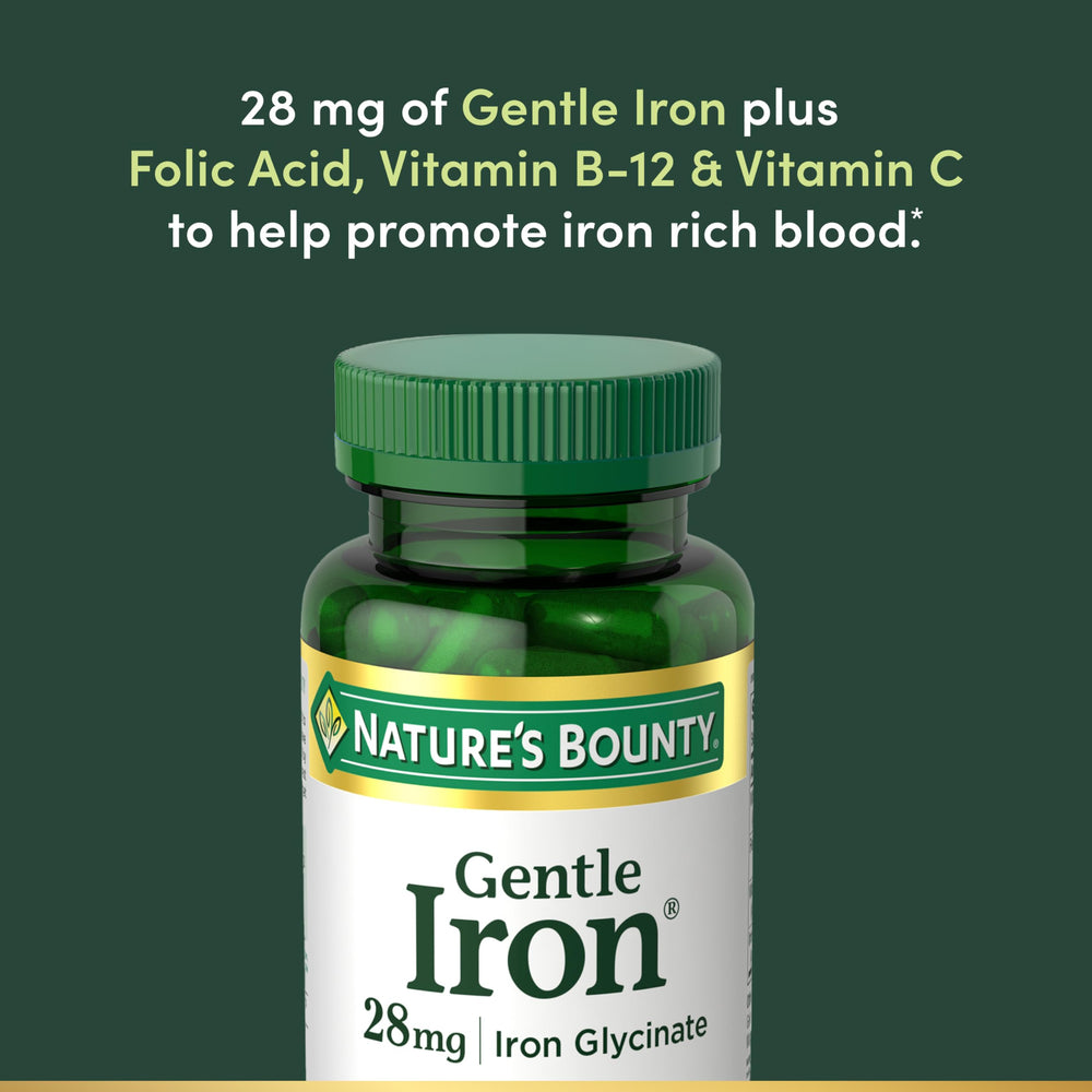 Gluten-free and non-GMO Nature's Bounty Gentle Iron bottle claim