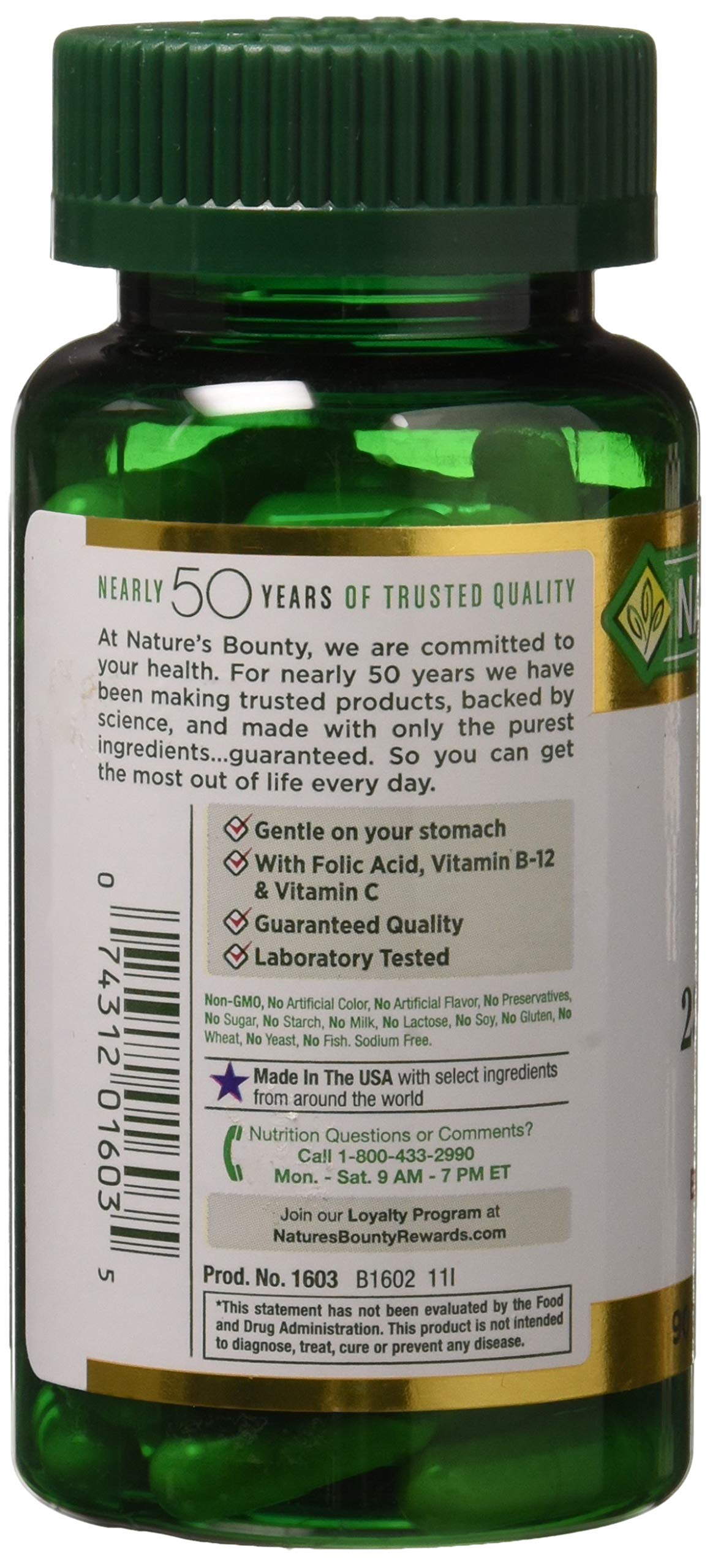 Nature's Bounty Gentle Iron capsules close-up ready for easy daily use.