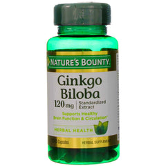 Nature's Bounty Ginkgo Biloba bottle front showing 120 mg extract for daily focus