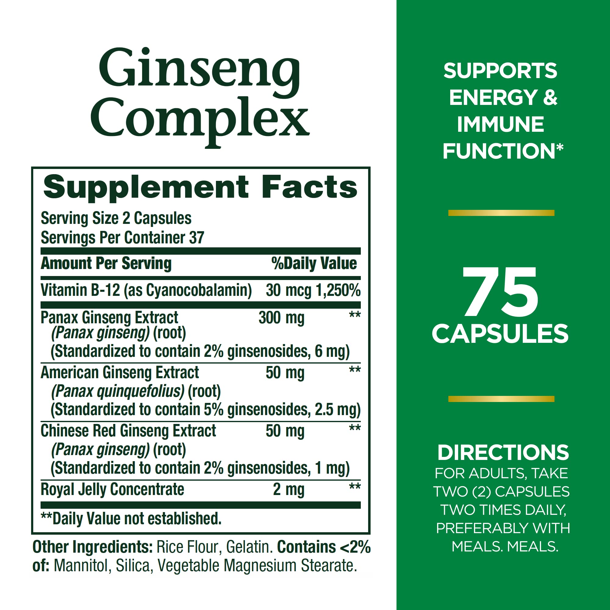 Nature's Bounty Ginseng Complex capsules with royal jelly concentrate for balanced energy