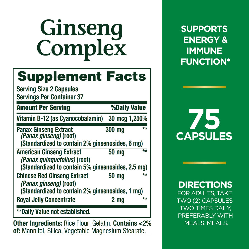 Nature's Bounty Ginseng Complex capsules with royal jelly concentrate for balanced energy