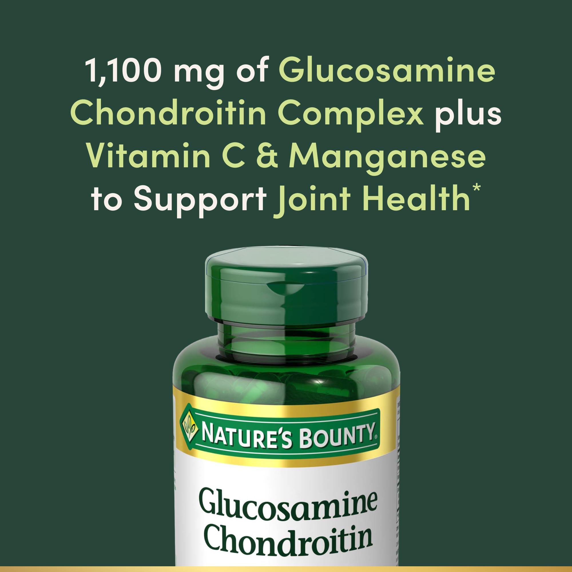 Nature's Bounty glucosamine chondroitin ingredients label visible for clarity