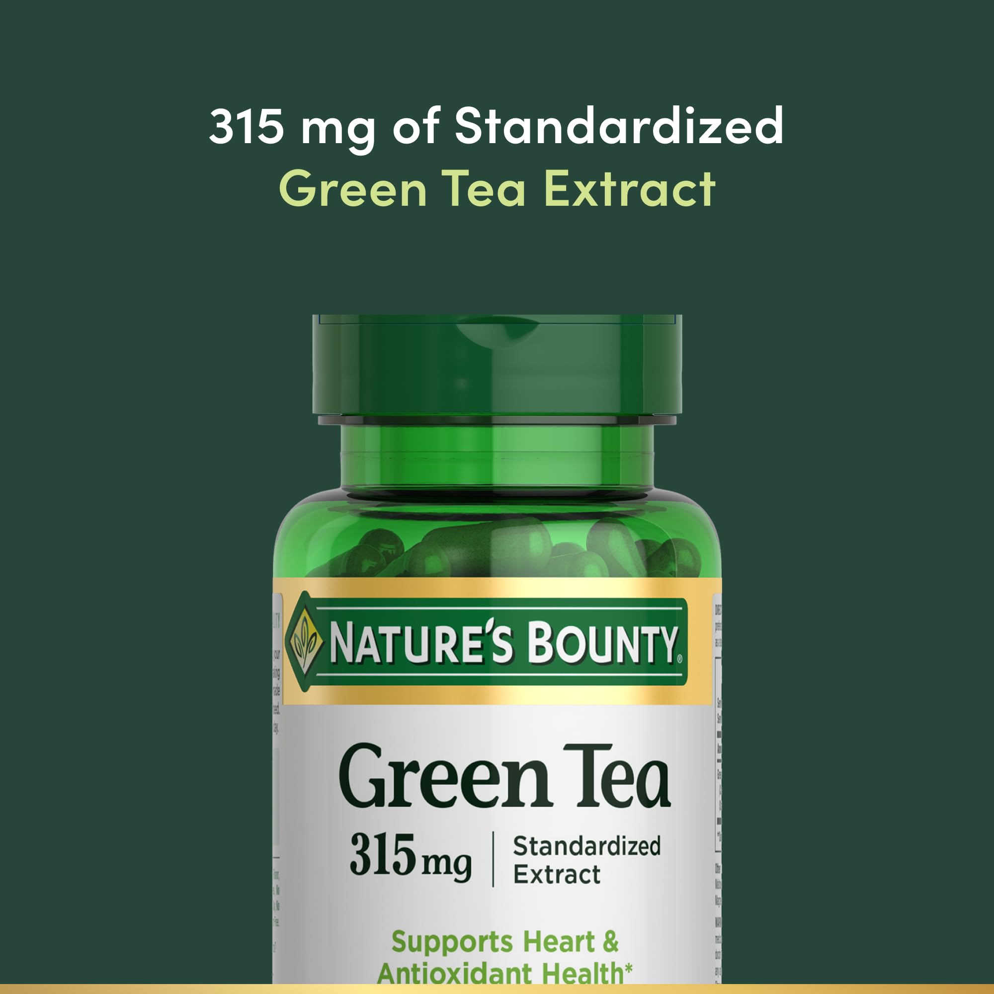 Nature's Bounty Green Tea label detail emphasizing traditional heart health support