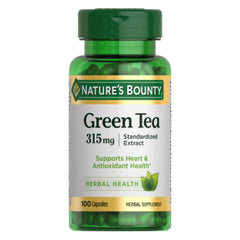 Nature's Bounty Green Tea pills bottle showing capsules for antioxidant support