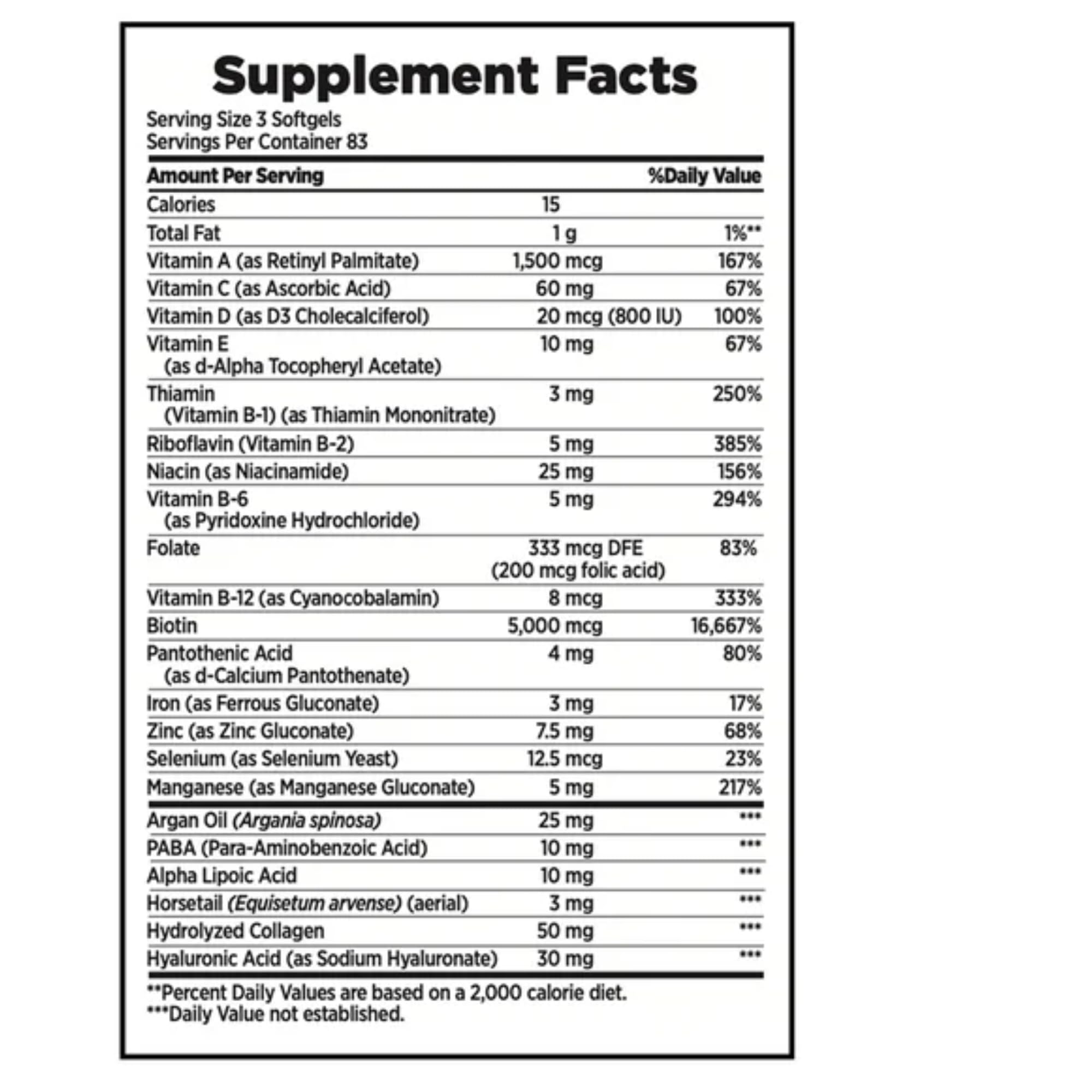 Nature's Bounty Hair Skin Nails capsules closeup - high potency nutrients for shiny, resilient hair.