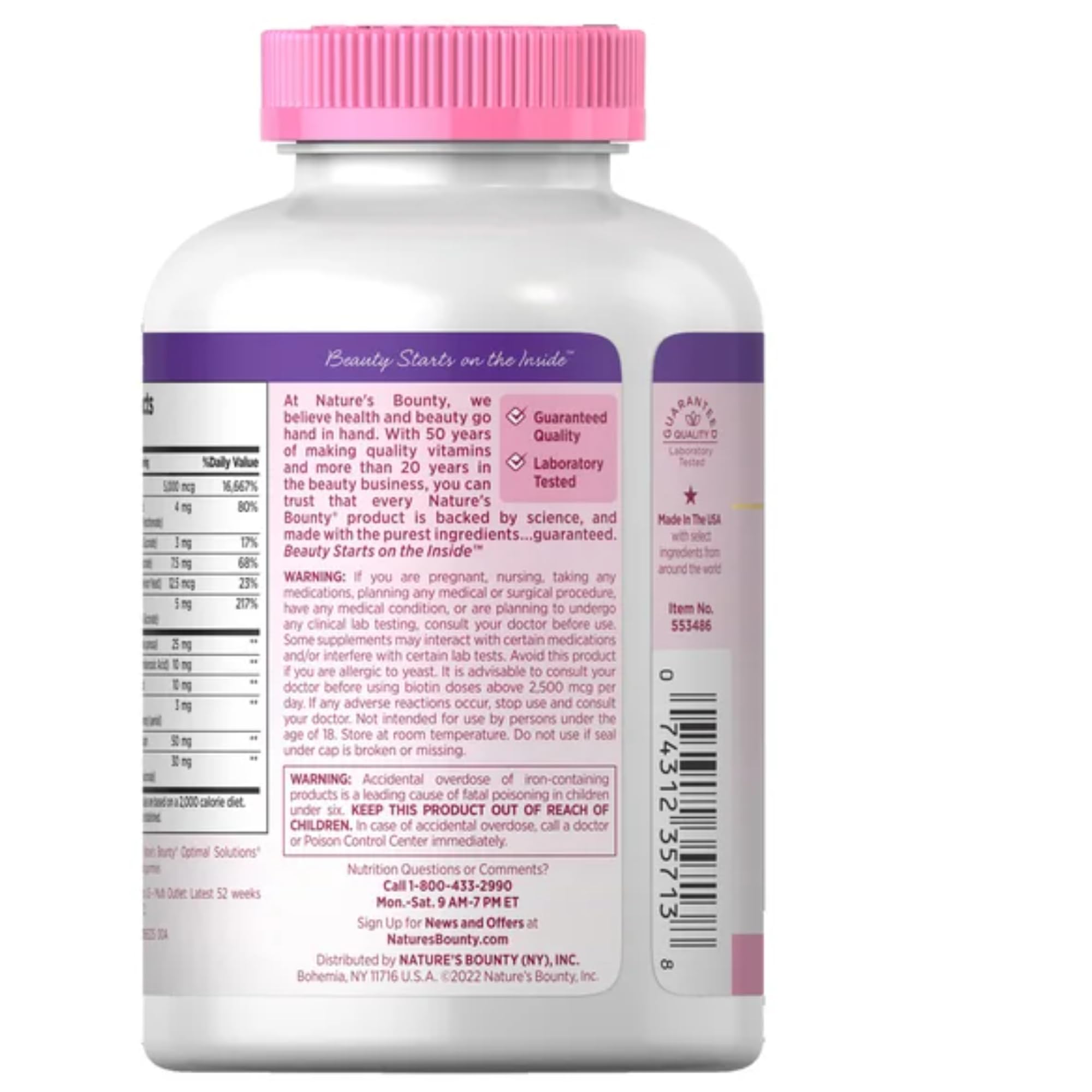Nature's Bounty Hair Skin Nails label view - includes collagen and antioxidant blends.