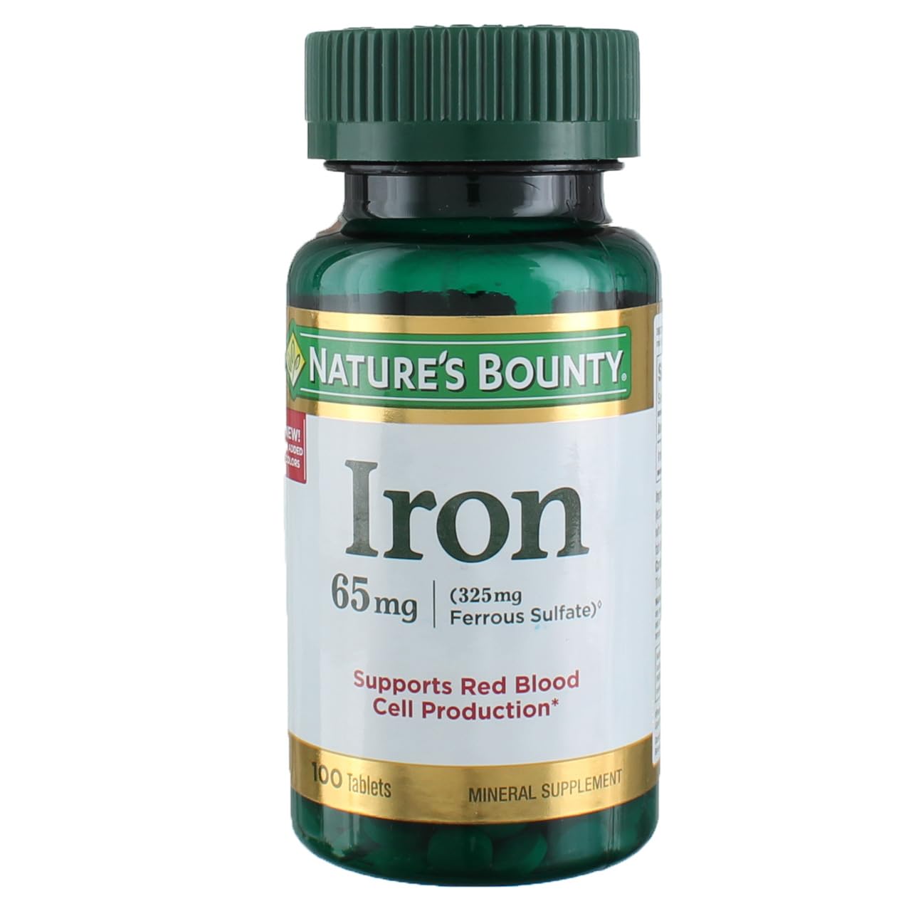 Nature's Bounty Iron 65 mg tablets bottle for daily use and energy support