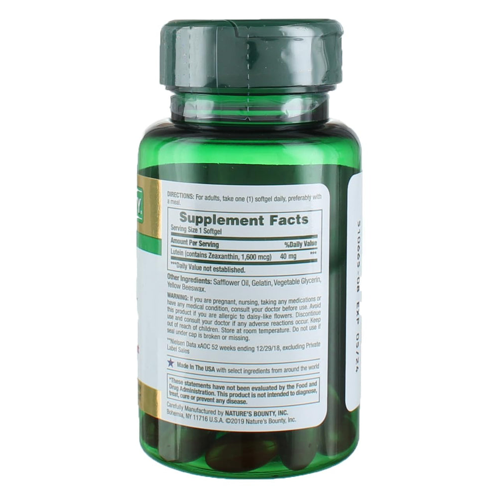 Nature's Bounty Lutein softgels close-up for simple daily eye support
