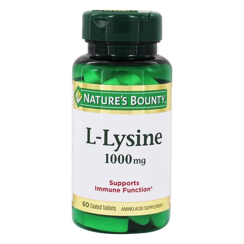 Nature's Bounty L-Lysine 1000mg tablets on a tray for easy daily supplementation.