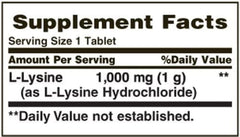 Nature's Bounty lysine tablets on countertop, daily supplementation idea.