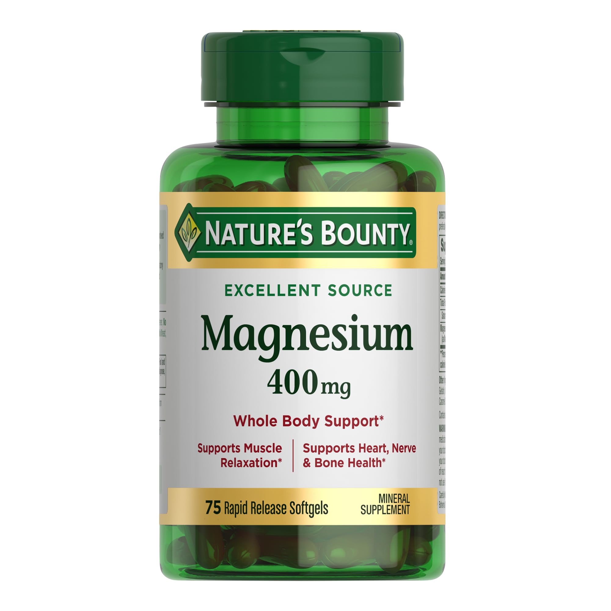 Nature's Bounty Magnesium 400 mg softgel bottle with daily wellness support