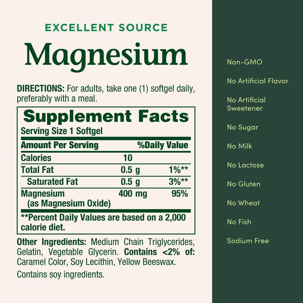 Nature's Bounty Magnesium 400 mg softgel hero shot for daily wellness