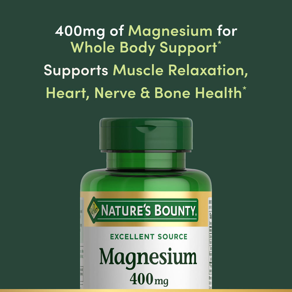 Nature's Bounty Magnesium 400 mg softgel being poured for easy dosing