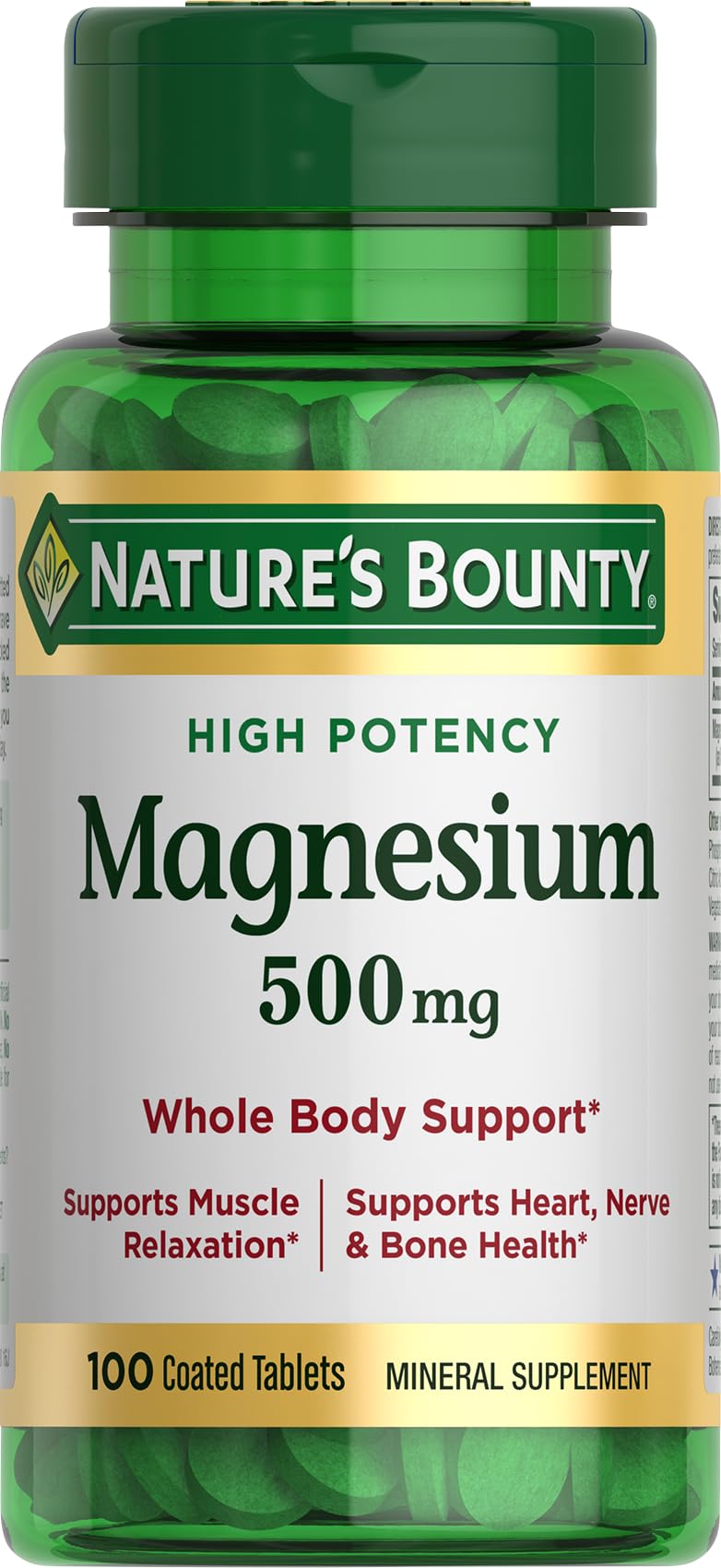 Nature's Bounty Magnesium coated tablets bottle for daily bone and muscle support