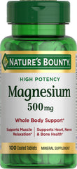 Nature's Bounty Magnesium coated tablets bottle for daily bone and muscle support