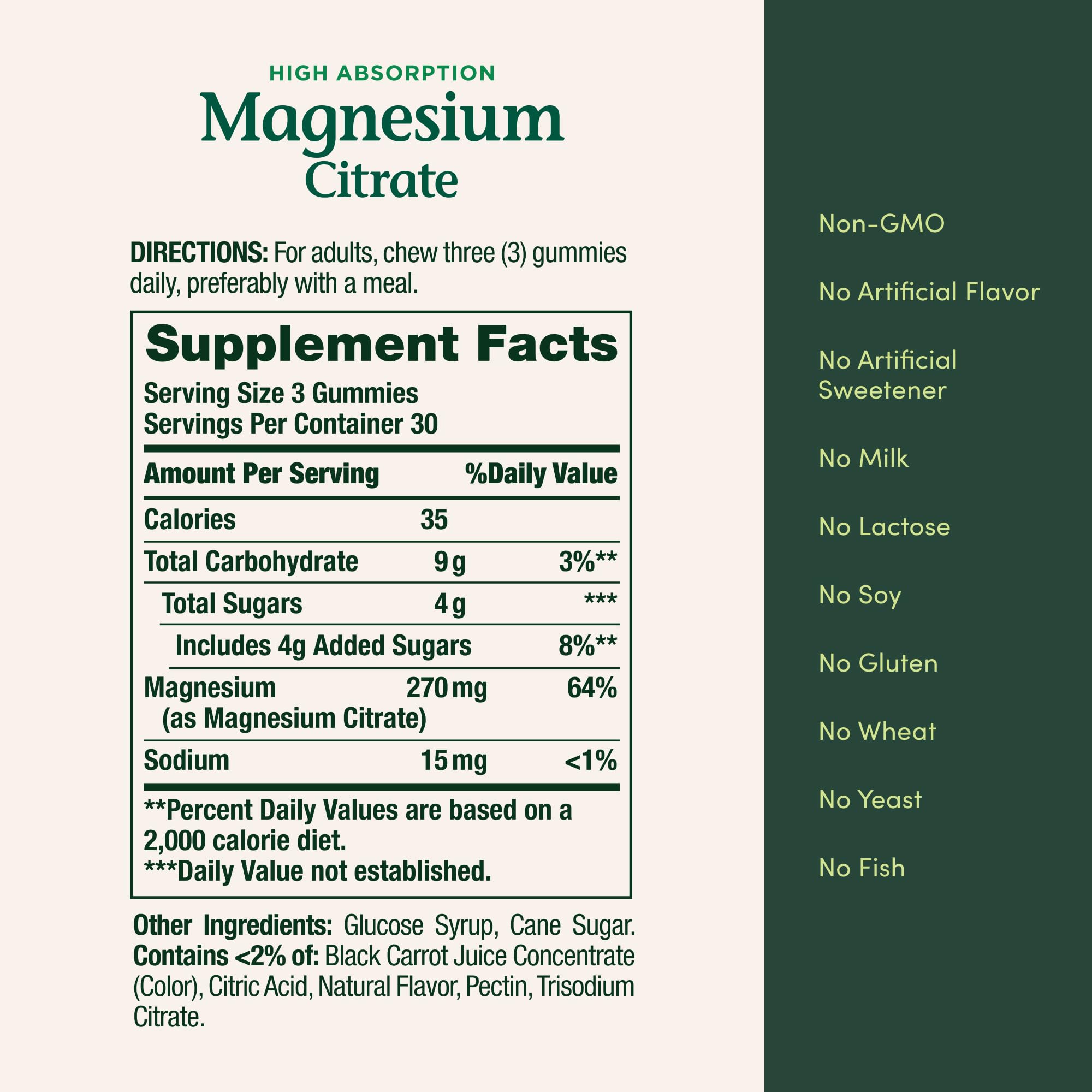 Nature's Bounty Magnesium Citrate Gummies ingredients focus on citrate form