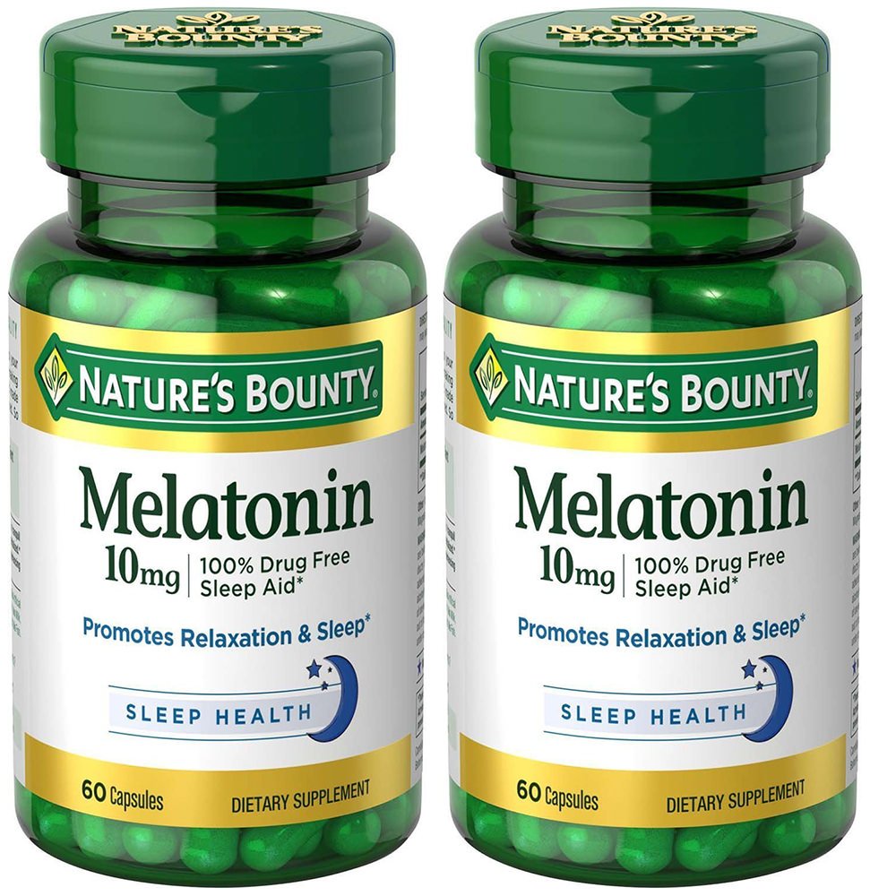 Nature's Bounty Melatonin 10 mg bottle supports better sleep.