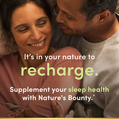 Nature's Bounty Melatonin 30-minute-before-bed usage illustration for smoother evenings.