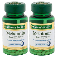 Nature's Bounty Melatonin 5mg softgels bottle supports calm, restful evenings