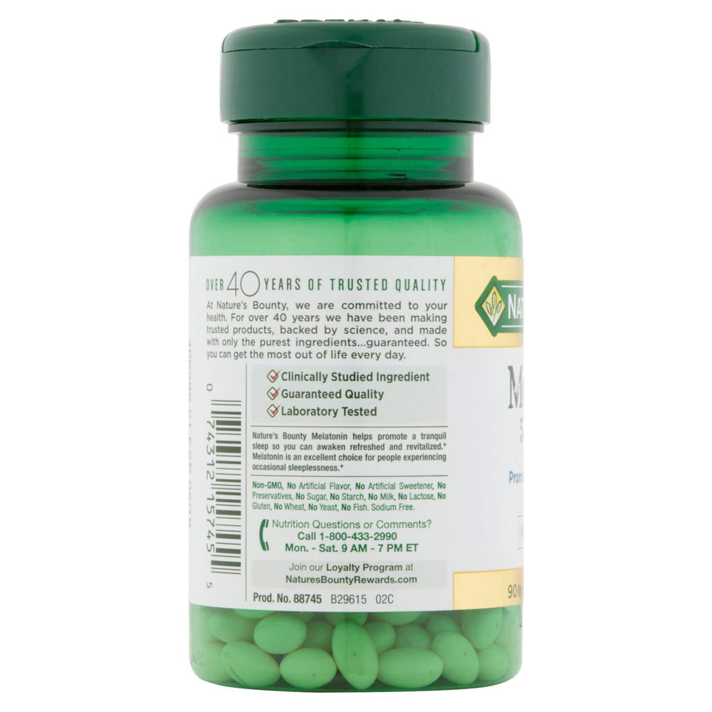 Nature's Bounty Melatonin 5mg softgels pack offers travel-friendly bedtime support