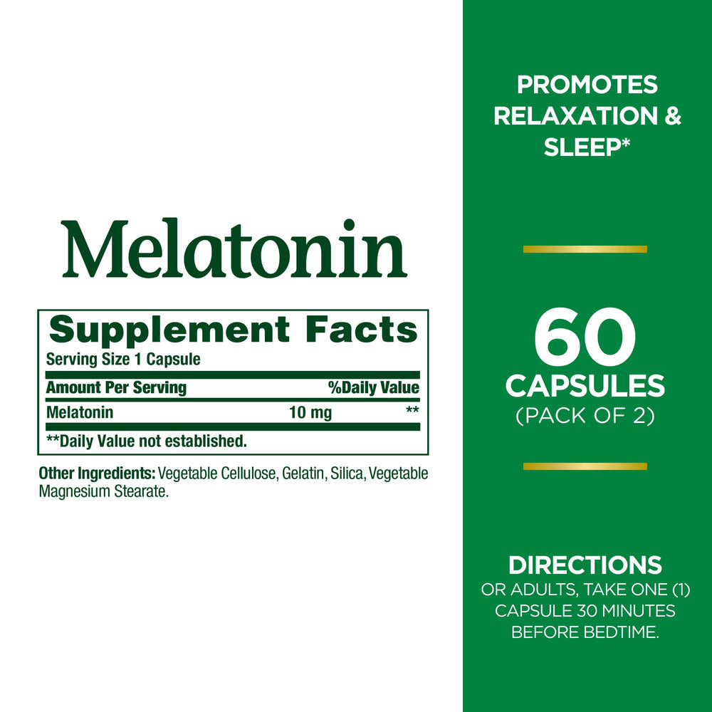 Nature's Bounty Melatonin bottle front with label for sleep support.
