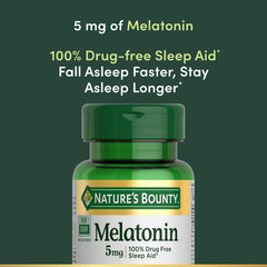 Nature's Bounty Melatonin bottle label front highlighting non-GMO and gluten-free features.