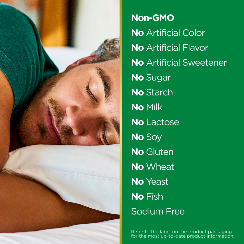 Nature's Bounty Melatonin bottle pour demonstrating convenient capsule use.