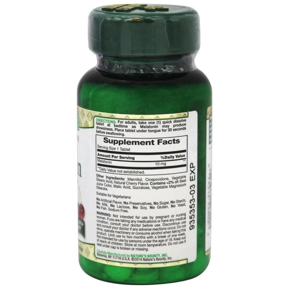 Nature's Bounty cherry-flavored packaging highlights a pleasant melatonin experience