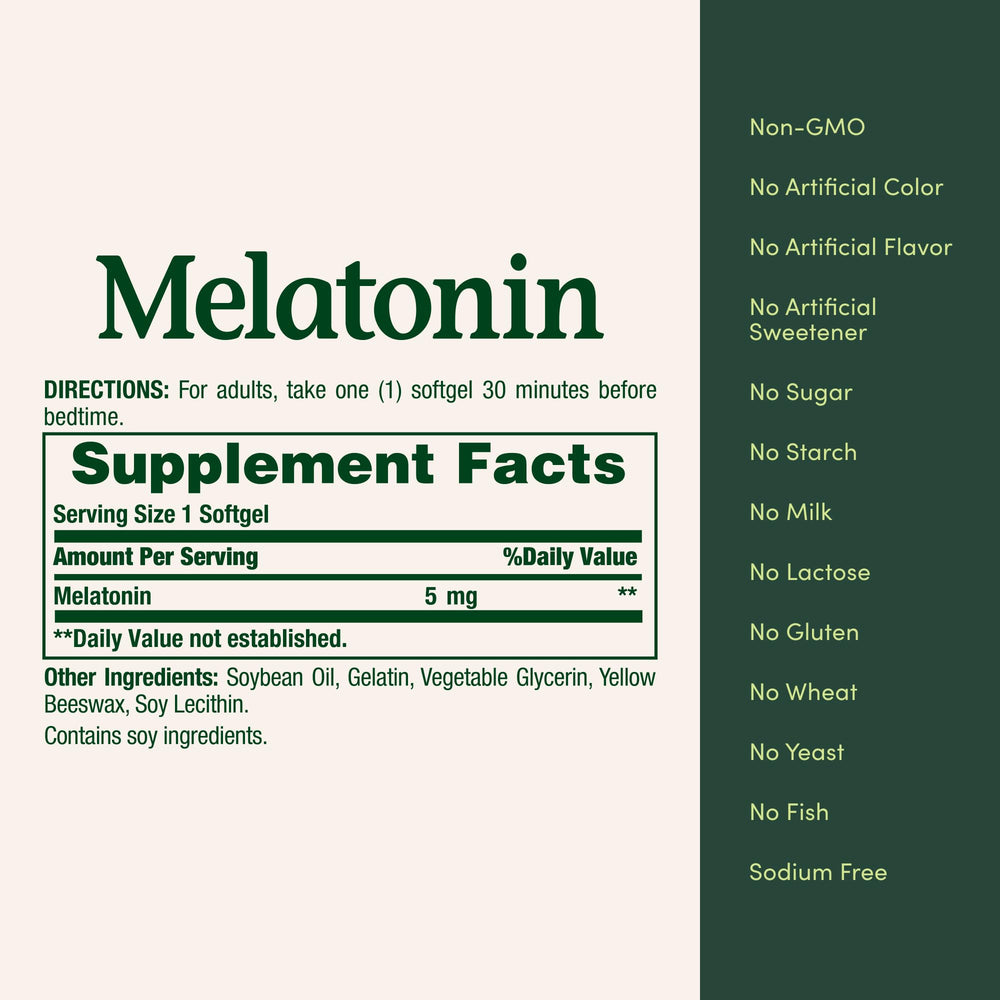 Nature's Bounty Melatonin nightstand scene suggesting calmer bedtime routine.