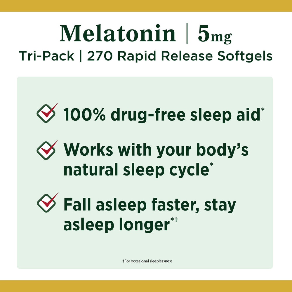 Closeup of Nature's Bounty Melatonin 5 mg tablets for dosing clarity