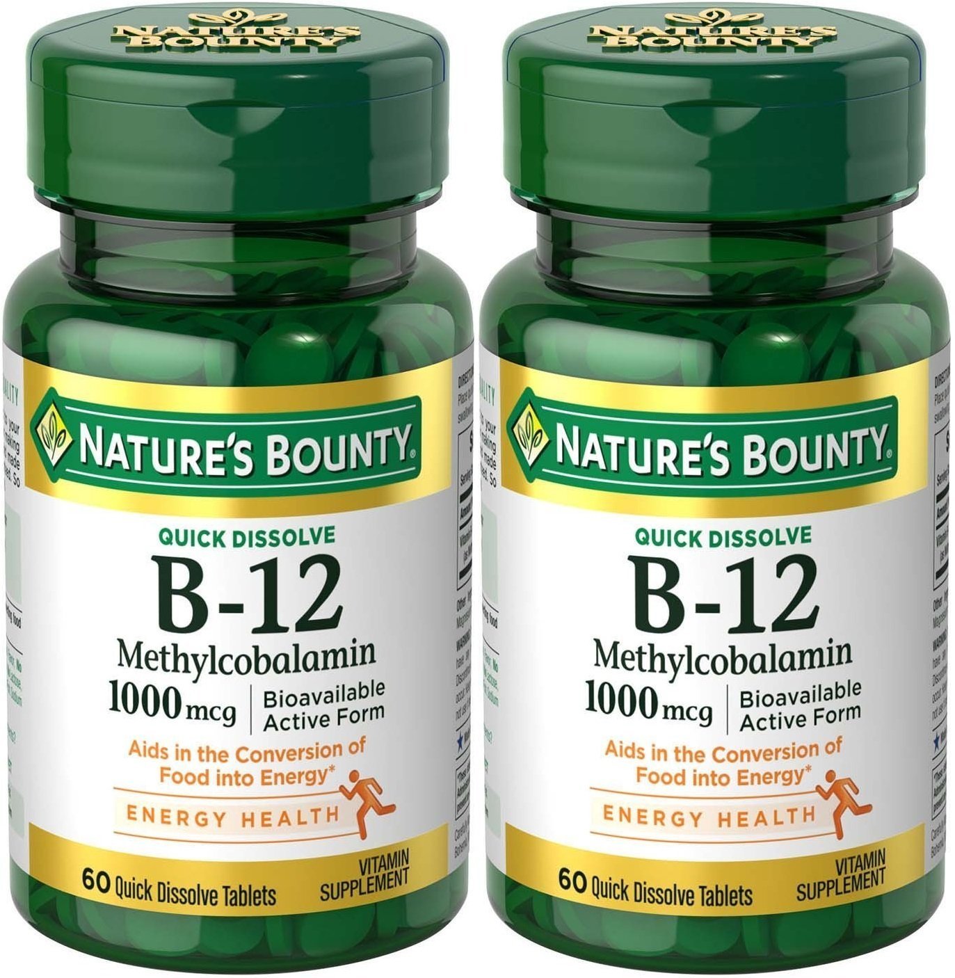 Nature's Bounty methylcobalamin B12 microlozenge bottle ready for daily use to support energy metabolism.