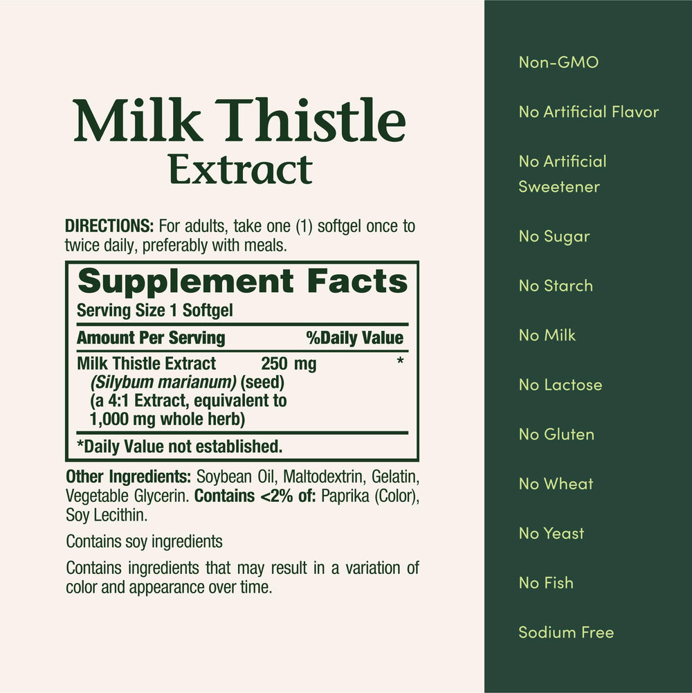 Nature's Bounty Milk Thistle non-GMO label emphasizes clean supplement choices.