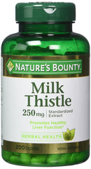 Nature's Bounty milk thistle bottle front view shows capsules - potential liver support
