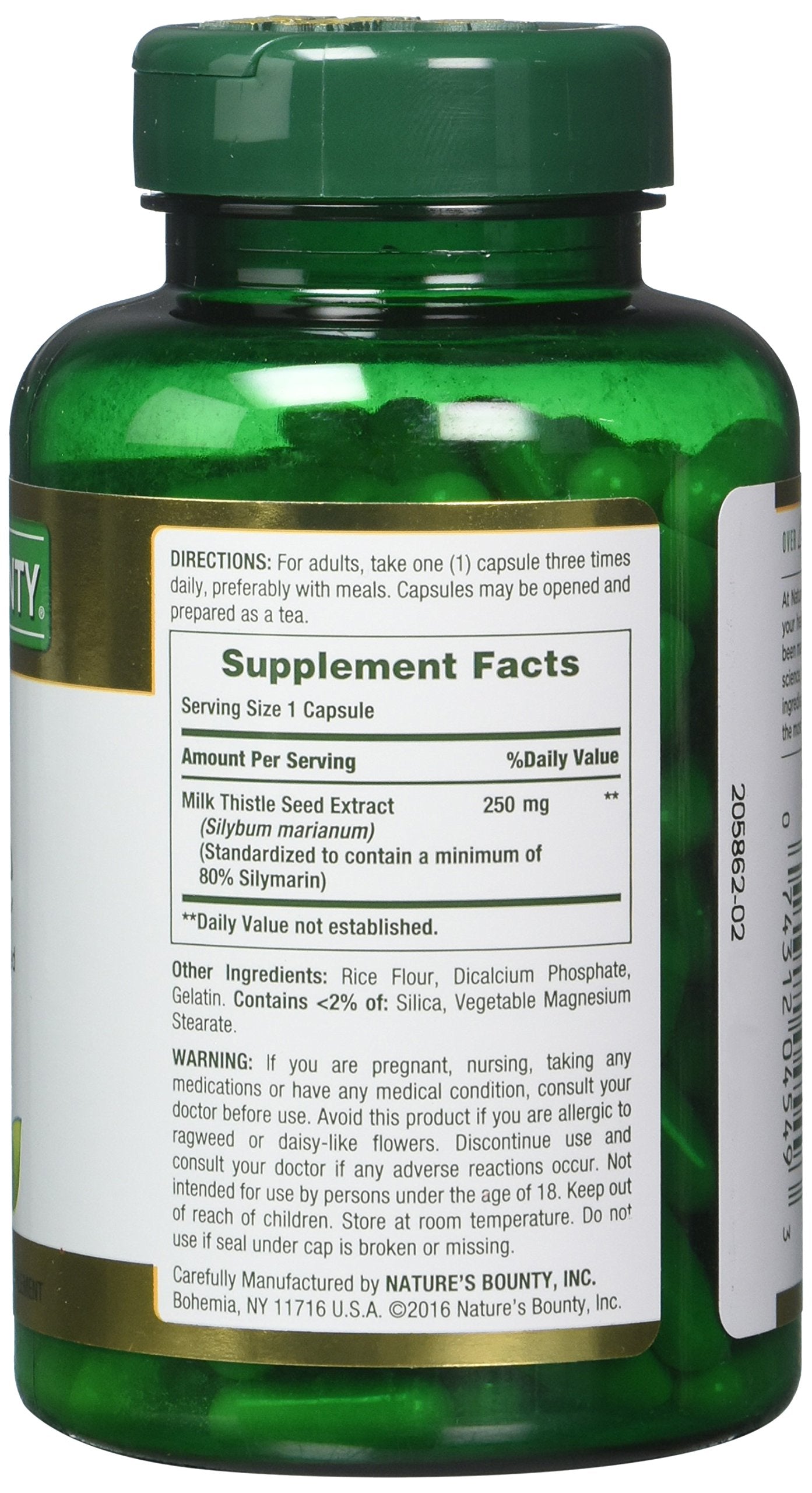 Nature's Bounty milk thistle label back - clear directions for use