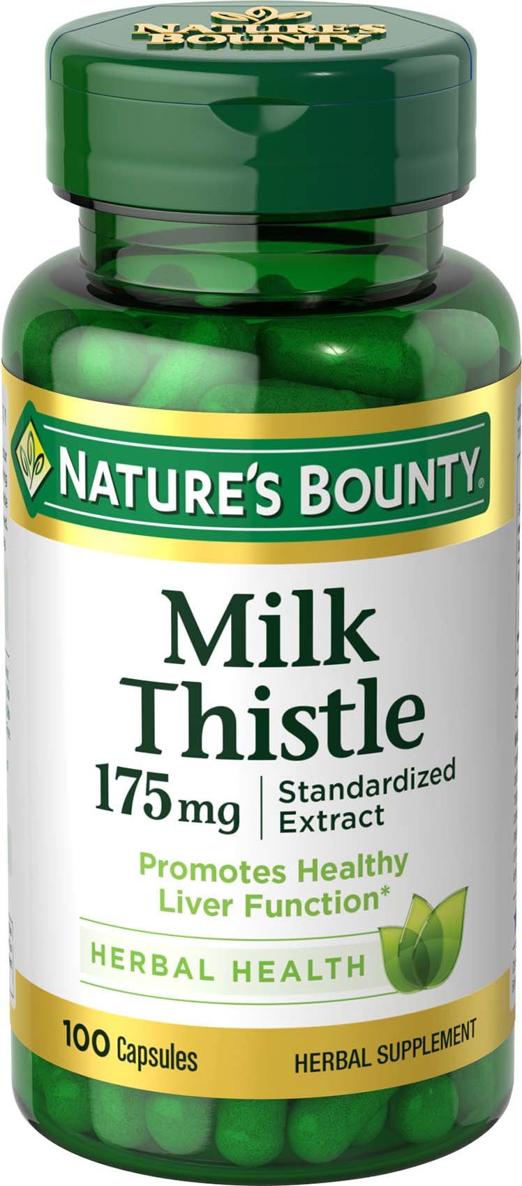 Nature's Bounty Milk Thistle capsules front view for liver health support