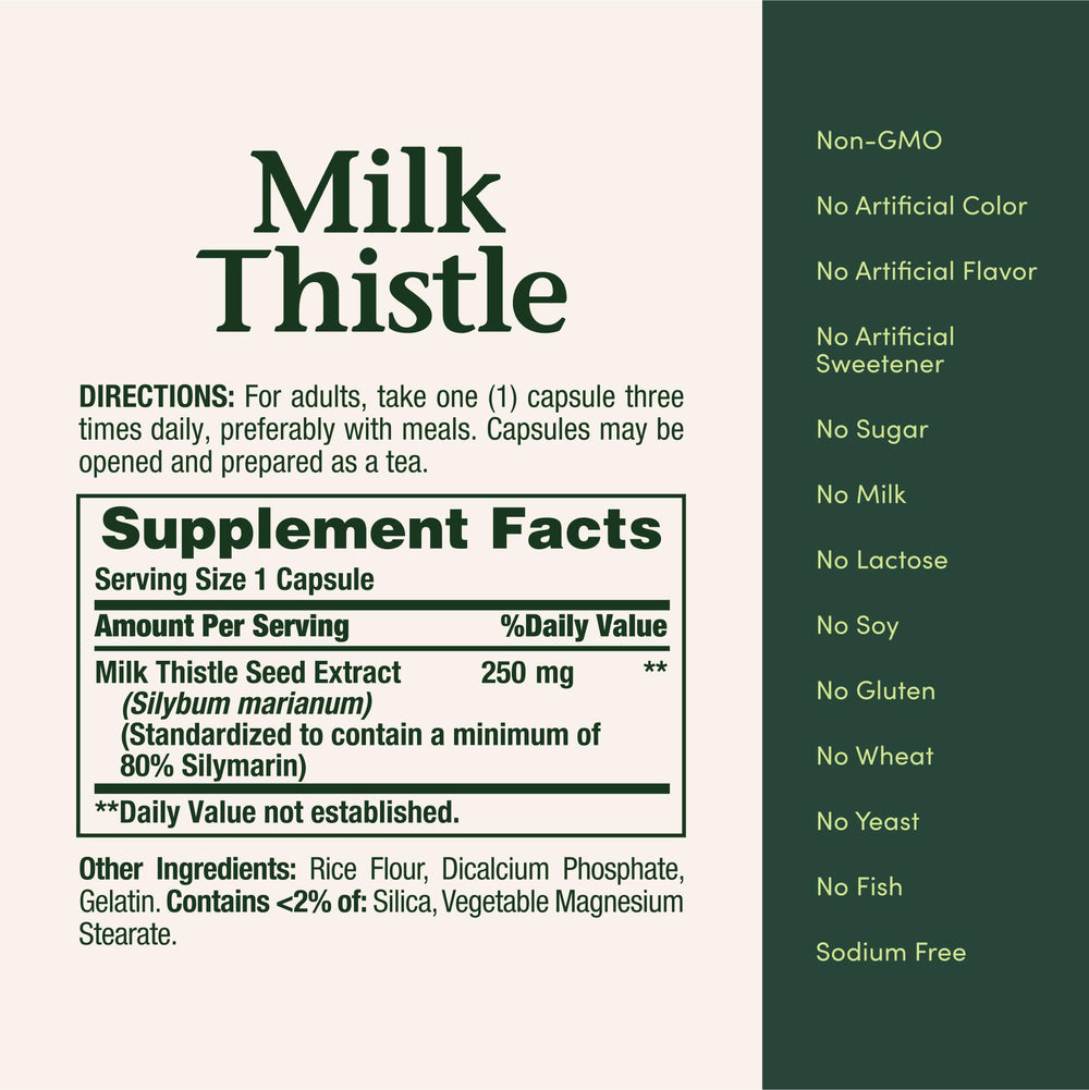 Nature's Bounty Milk Thistle capsules poured into a cup