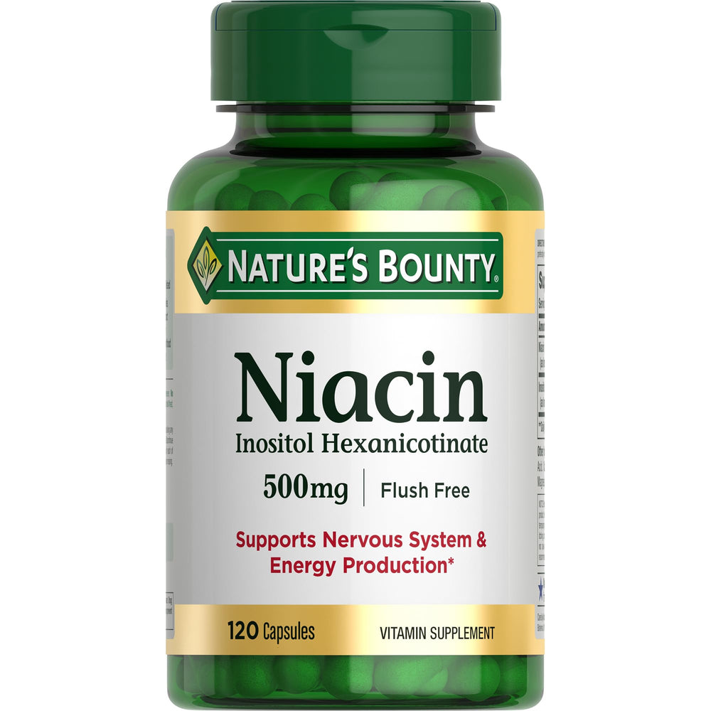 Nature's Bounty Niacin 500mg bottle supports daily energy.