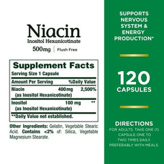 Close-up of Nature's Bounty niacin capsules emphasizing 240-count packaging.