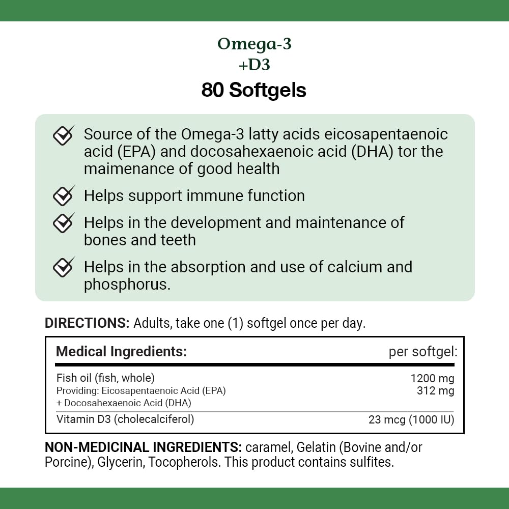 Nature's Bounty omega3-d3 bottle label highlighting ingredients