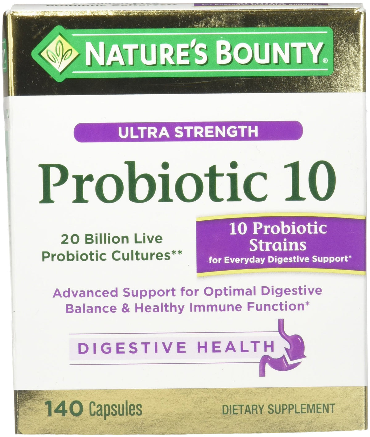 Nature's Bounty Probiotic 10 bottle front view supports daily digestive health.