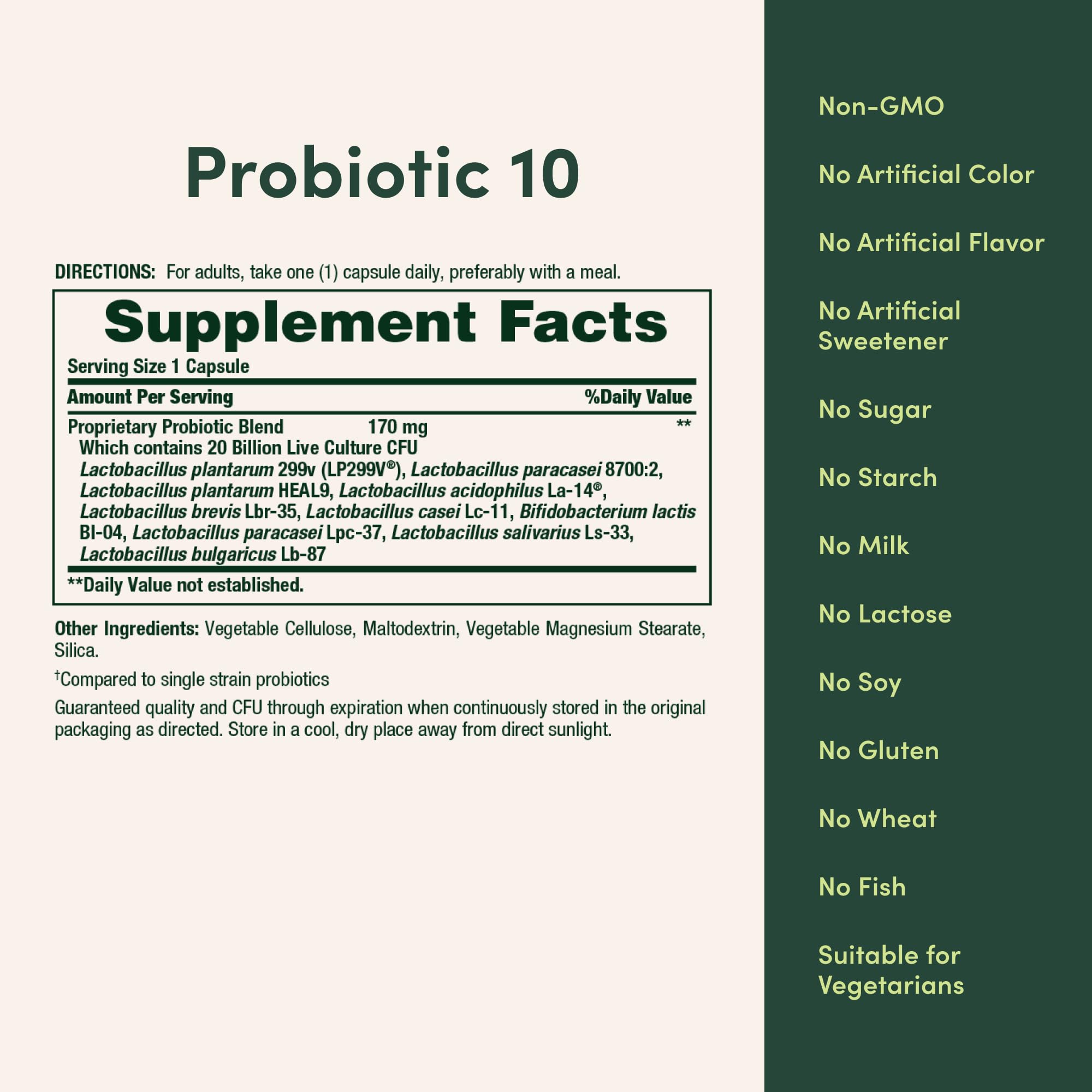 Nature's Bounty Probiotic 10 capsule close-up showcasing multi-strain blend.