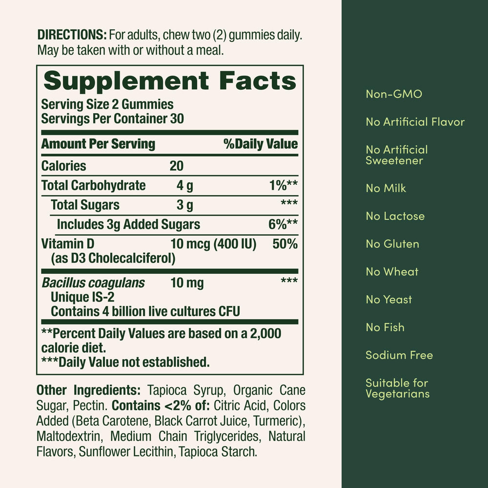 Vegetarian-friendly Nature's Bounty Probiotic Gummies signal plant-based suitability.