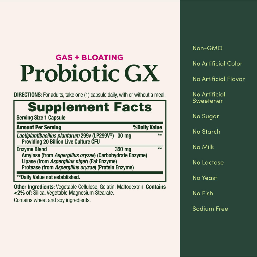 Nature's Bounty Probiotic GX packaging in a digestive health scene