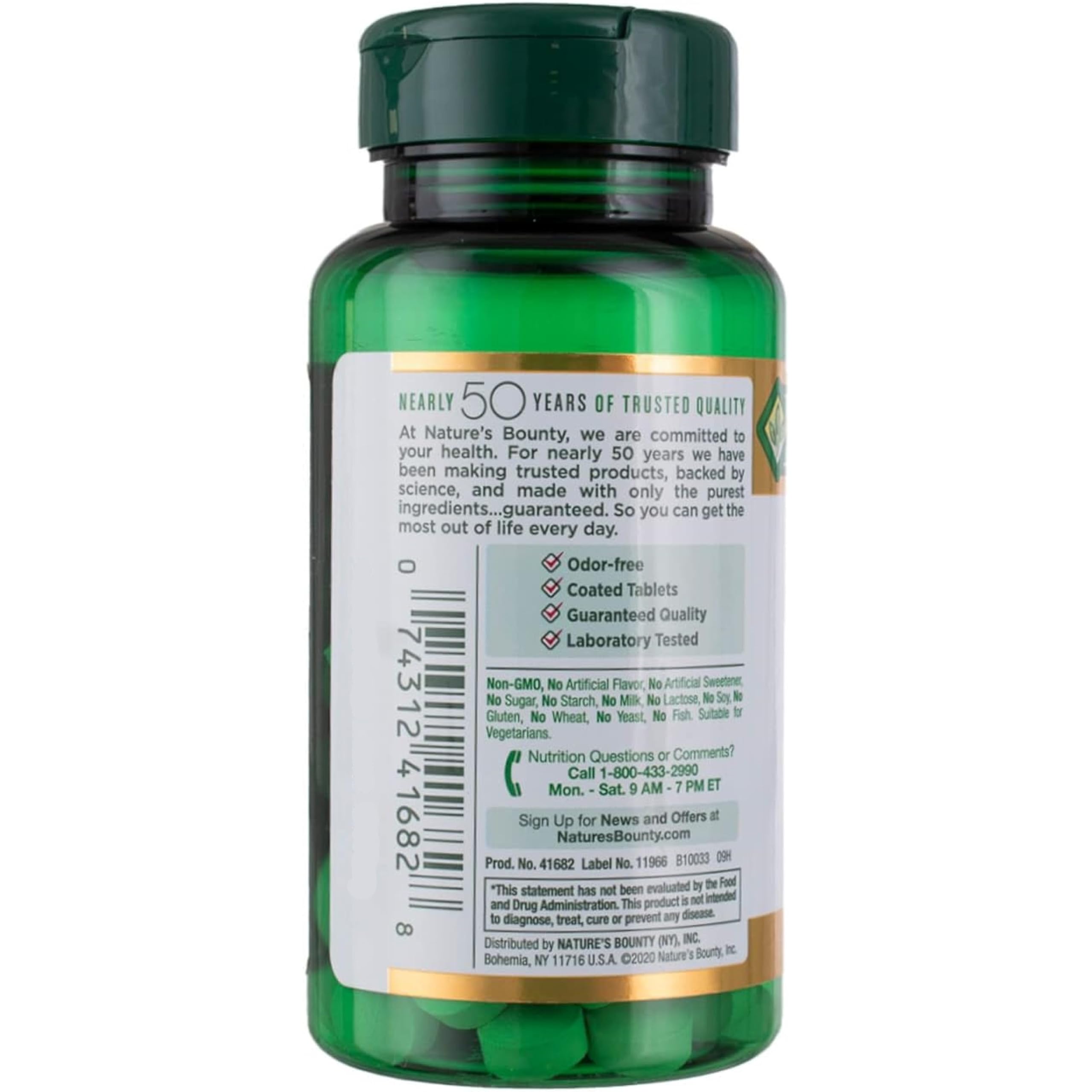 Quality testing seal on Nature's Bounty garlic supplement ensuring purity